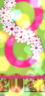 Colorful wallpaper with floral number eight design.