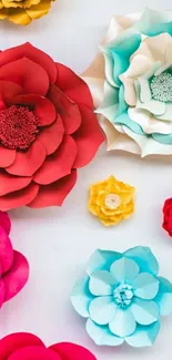 Vibrant paper flower mobile wallpaper with diverse colors and blooming designs.