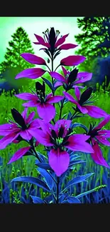 Vibrant flowers in a green field background.