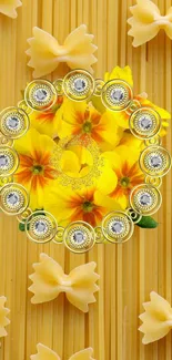 Yellow flowers with pasta design mobile wallpaper.