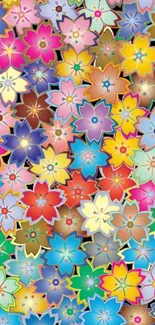 Vibrant and colorful floral pattern wallpaper with diverse flowers.