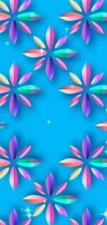 Vibrant floral pattern on a blue background mobile wallpaper.