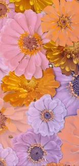 Vibrant floral wallpaper with pink, orange, and yellow flowers.