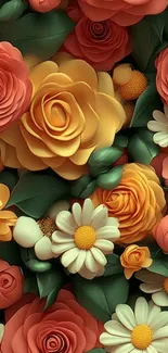 Vibrant floral wallpaper with colorful flowers in bloom.