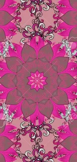 Pink floral mandala pattern wallpaper with intricate design.