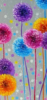 Abstract colorful floral wallpaper with dot background.