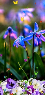 Vibrant purple flowers in lush garden setting, perfect phone wallpaper.