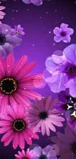 Vibrant purple and pink floral wallpaper.