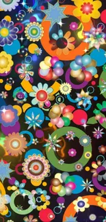 Colorful floral and geometric mobile wallpaper.