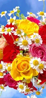 Colorful flower bouquet with sky background.