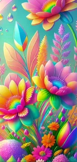 Vibrant and colorful floral wallpaper with pink, purple, and green hues.