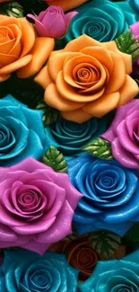 Vibrant roses in orange, blue, and purple hues, perfect for mobile phones.