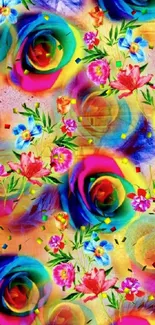 Vibrant floral wallpaper with colorful roses and blossoms for mobile background.