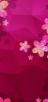 Vibrant pink floral wallpaper with sparkling flowers.