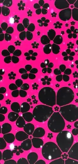 Black flower silhouettes on hot pink background.