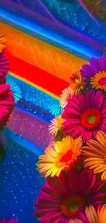 Vibrant floral wallpaper with rainbow hues.