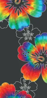 Vibrant rainbow-floral wallpaper design.