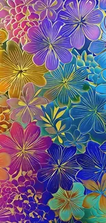 Vibrant floral wallpaper with rainbow colors.