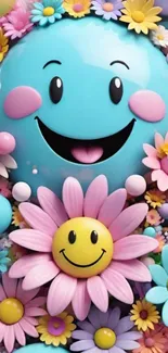 Colorful flower smiley faces mobile wallpaper.