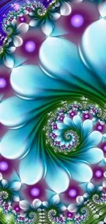 Vibrant, colorful floral spiral mobile wallpaper with blue, purple, and green hues.