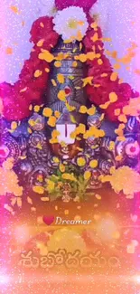 Vibrant floral spiritual deity wallpaper.