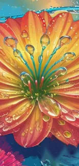 Vibrant orange and yellow flower with water droplets.