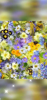 Colorful spring floral wallpaper with sparkling accents.