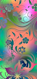 Vibrant swirling floral design with colorful hues for a dynamic phone wallpaper.