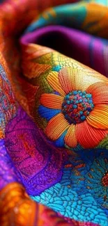 Vibrant colorful textile with floral design.