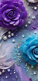 Vibrant purple and blue roses with pearls.