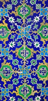 Vibrant blue and green floral tile design wallpaper.