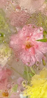 Vibrant wallpaper of flowers with water droplets.