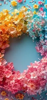 Vibrant floral wreath with colorful petals.