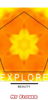 Bold yellow and orange flower art wallpaper with geometric design.