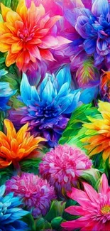 Vibrant flower art wallpaper with colorful blooms.