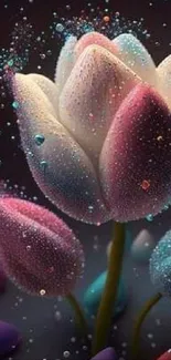 Vibrant flower with dewdrops on petals and dark background for mobile wallpaper.