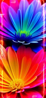 Vibrant flowers with colorful petals against a dark mobile wallpaper.