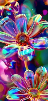Vibrant and colorful flower wallpaper with abstract design.
