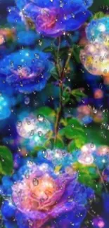 Vibrant flowers with raindrops on a colorful background.