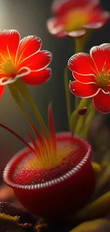 Vibrant red flowers glowing in a beautiful nature-inspired design.