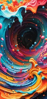 Vibrant swirling abstract art with dynamic colors for mobile wallpaper.