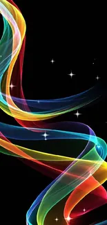 Flowing colorful ribbons on a black background.