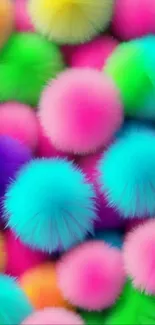 Vibrant, fluffy spheres in neon colors form a lively mobile wallpaper.