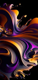 Abstract wallpaper with vibrant purple, orange, and black swirls.