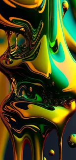 Abstract colorful liquid art wallpaper with gold tones and dynamic curves.