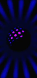 Fluorescent glow with neon sphere design in blue.