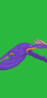 Purple dragon on bright green background mobile wallpaper.