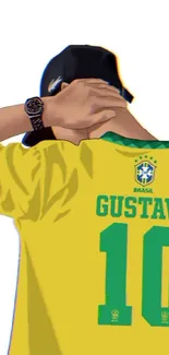 Cartoon of a person in a yellow Brazil jersey with number 10.