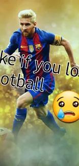 Dynamic football player with vibrant background and emoji graphic.