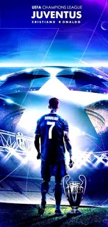 Dynamic football wallpaper with cosmic and vibrant lighting effects.